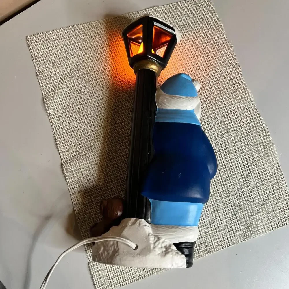 70s Vintage Christmas Caroler‎ Lamp Light Figurine Child with Dog Street Lamp